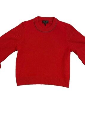 rag & bone Red Cashmere Knit Crewneck Sweater Size Small Navy Blue Collar Border